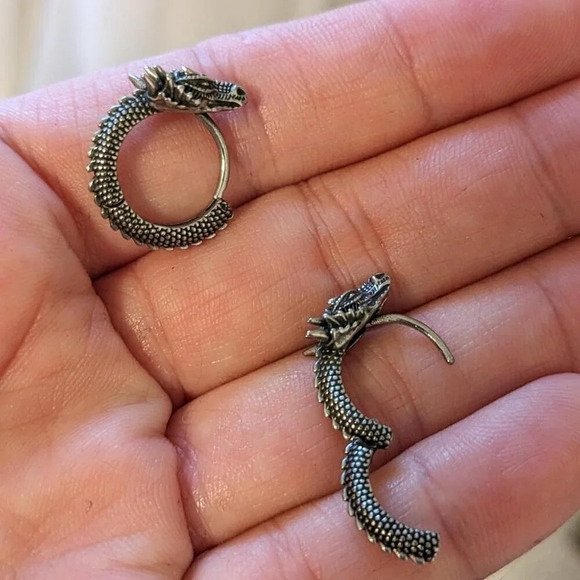 Women  Hypoallergenic Stainless Steel Stud Personalized Dragon Earrings - Picture 2 of 11